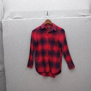 Madewell Womens Classic Red & Navy Plaid Button-Up Long Sleeve Shirt XS Cotton/V